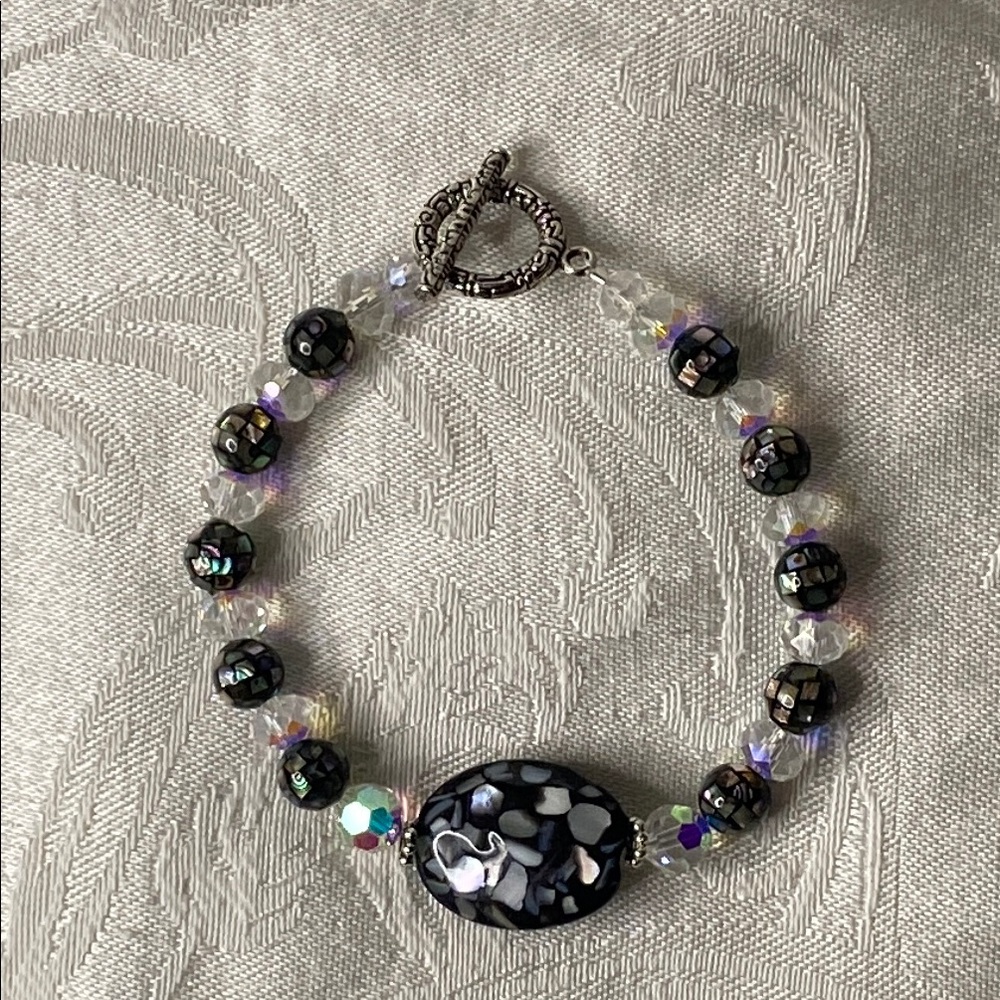 Handcrafted Mosaic Abalone & Crystal Bracelet   (NWOT)